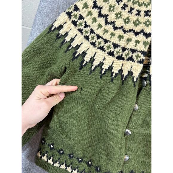 VTG 70s Turi Norwegian Sweater Large Green Wool Fair Ise Cardigan Grandmacore - Picture 4 of 7